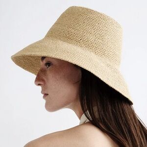 Janessa Leone Natural Straw Rolled Brim Fedora Hat